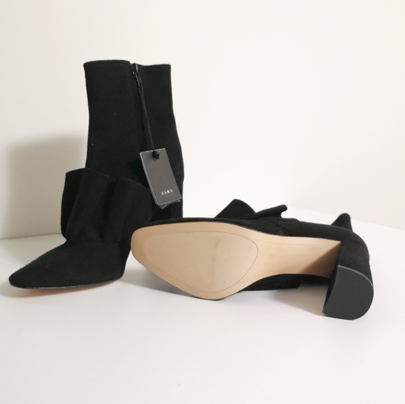 ZARA Black Suede Ruffle Booties - Picture 9 of 11
